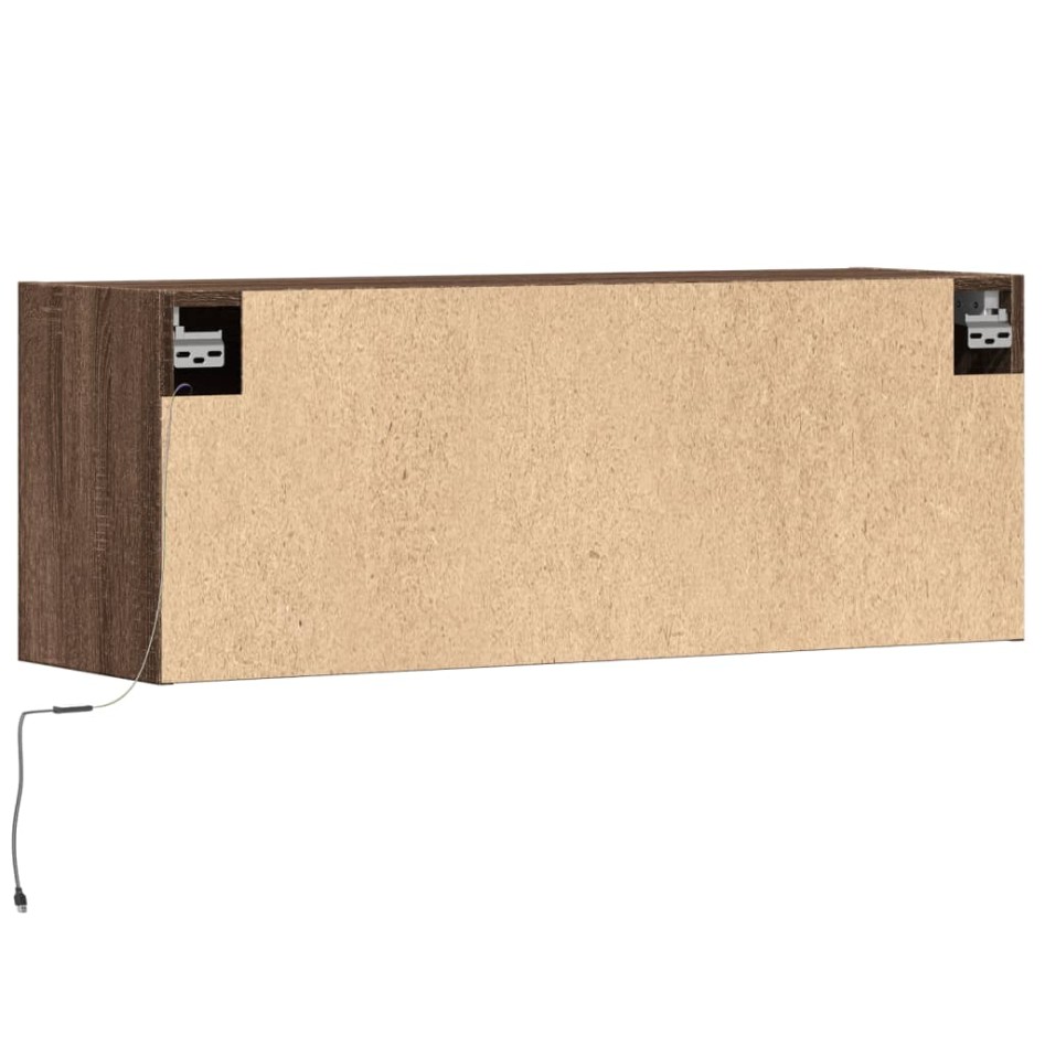 Mueble de TV de pared con luces LED marrón roble 100x31x35