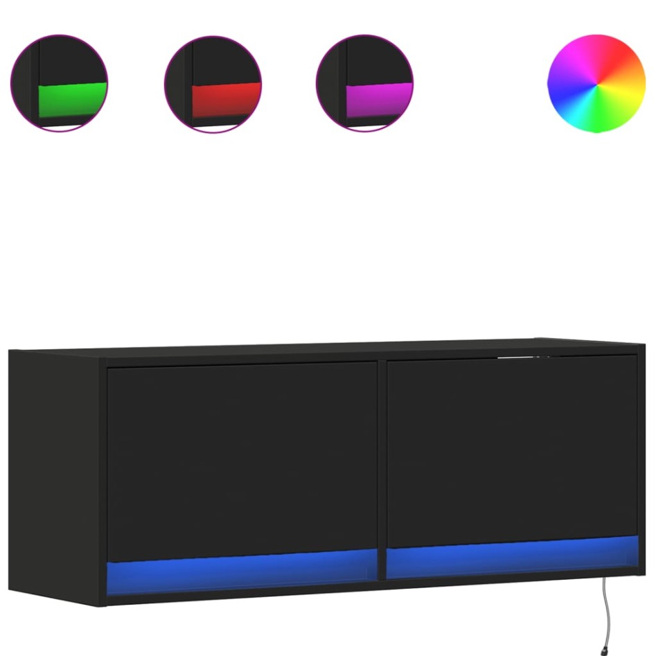 Mueble de TV de pared con luces LED negro 100x31x35