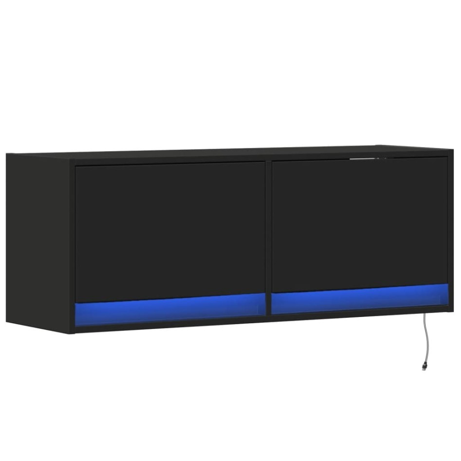 Mueble de TV de pared con luces LED negro 100x31x35