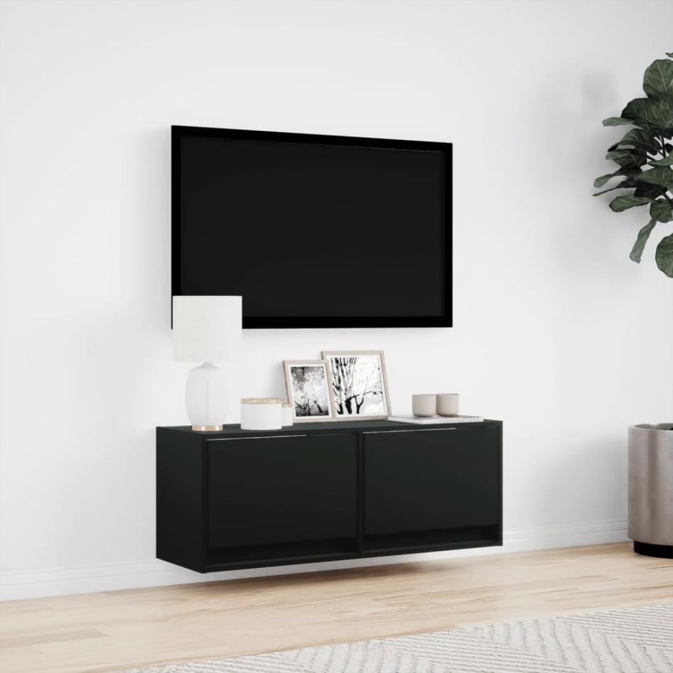 Mueble de TV de pared con luces LED negro 100x31x35