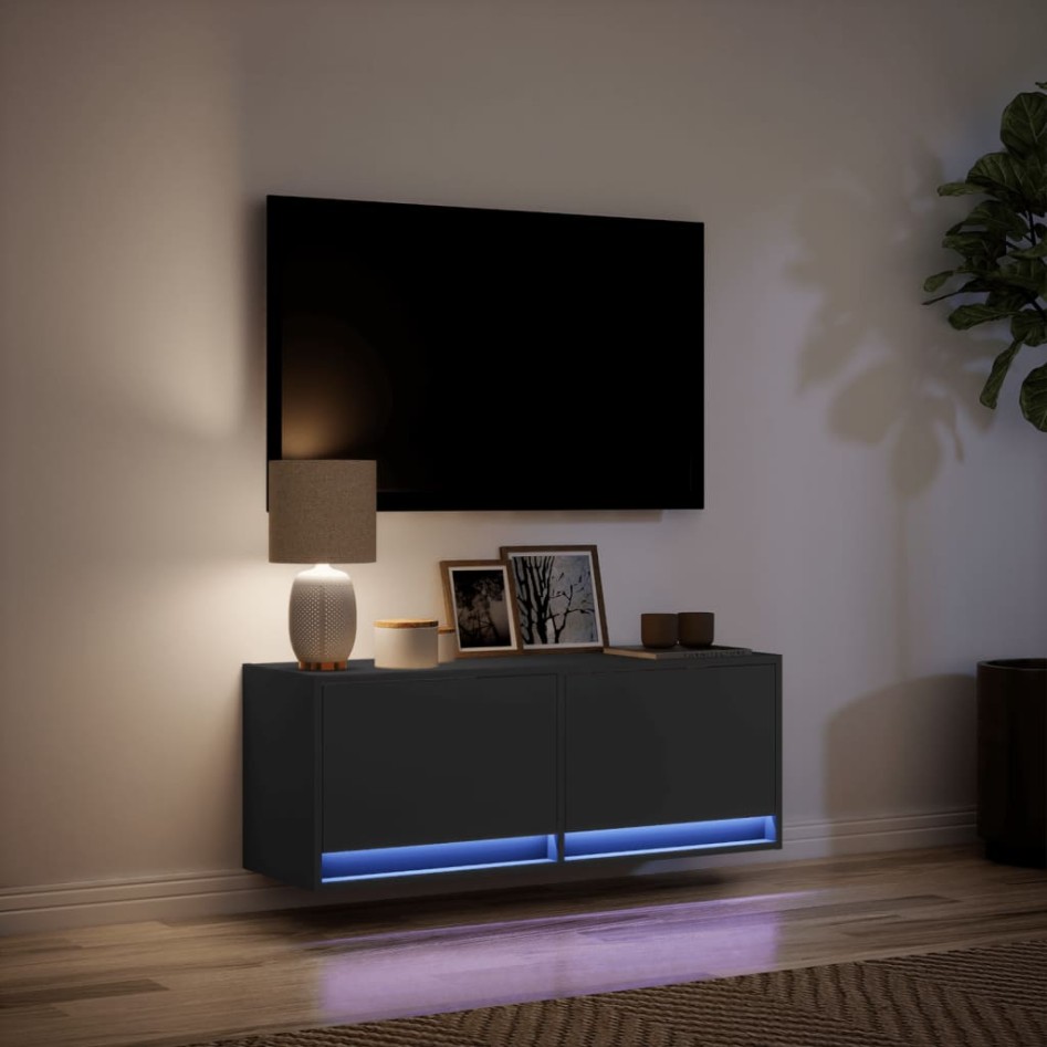 Mueble de TV de pared con luces LED negro 100x31x35