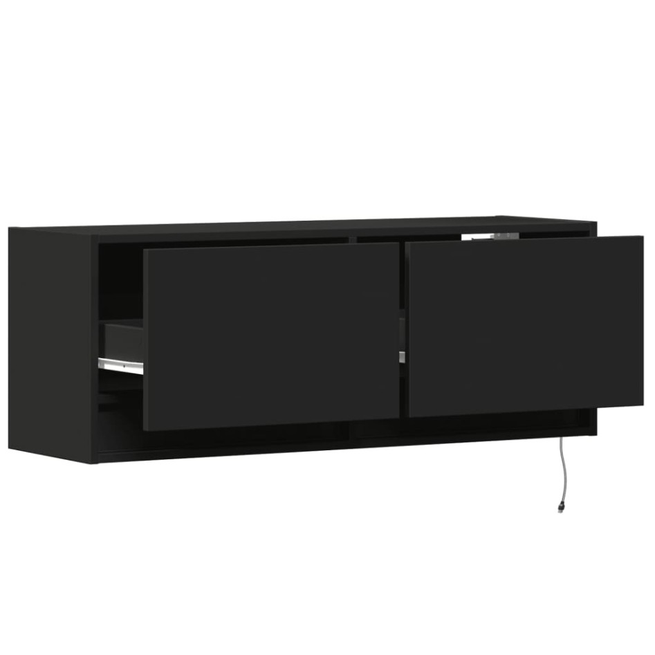 Mueble de TV de pared con luces LED negro 100x31x35