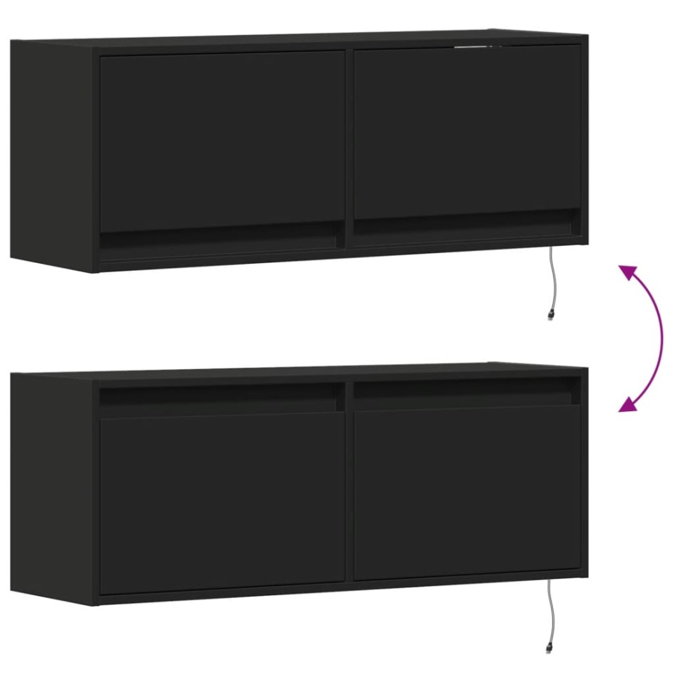 Mueble de TV de pared con luces LED negro 100x31x35
