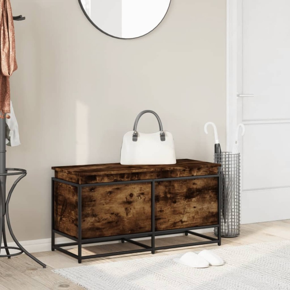 Caja de almacenaje con tapa madera roble ahumado 100x40x51,5