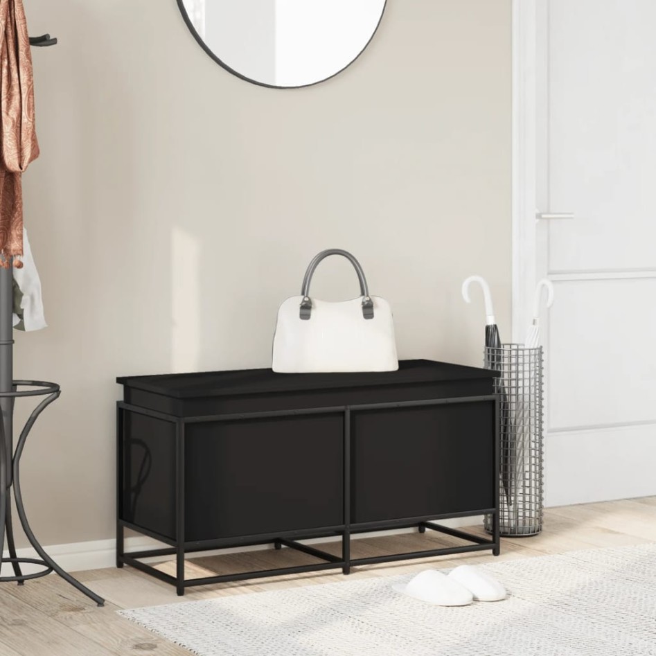 Caja almacenaje con tapa madera ingeniería negro 100x40x51,5