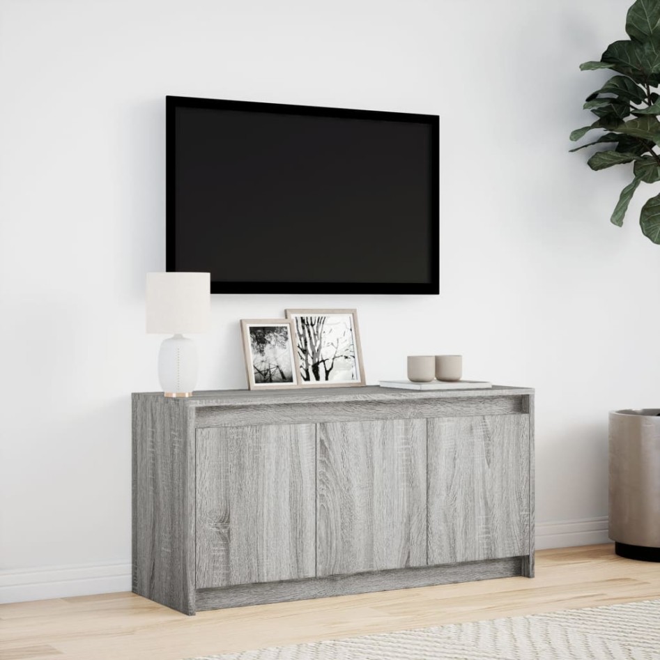 Mueble de TV con LED madera ingeniería gris Sonoma 100x34x50