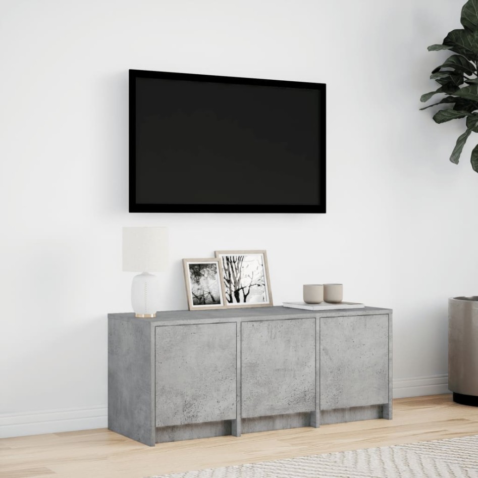 Mueble de TV LED madera ingeniería gris hormigón 97x34x40