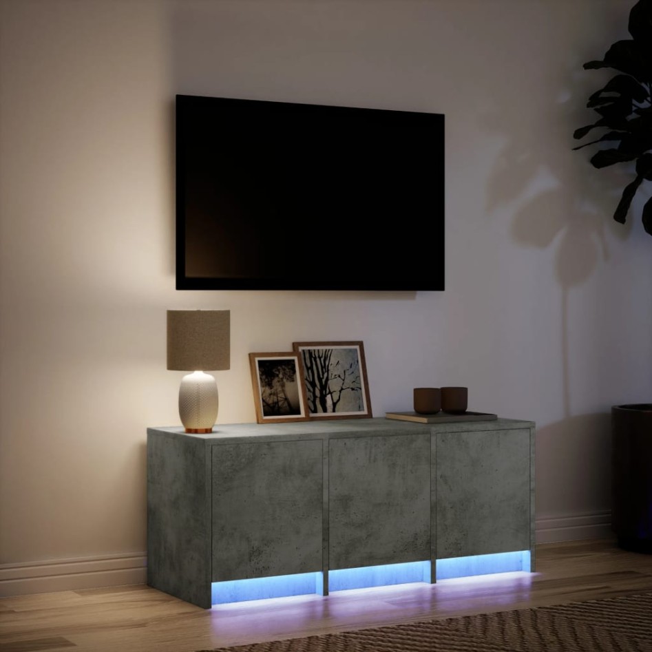 Mueble de TV LED madera ingeniería gris hormigón 97x34x40