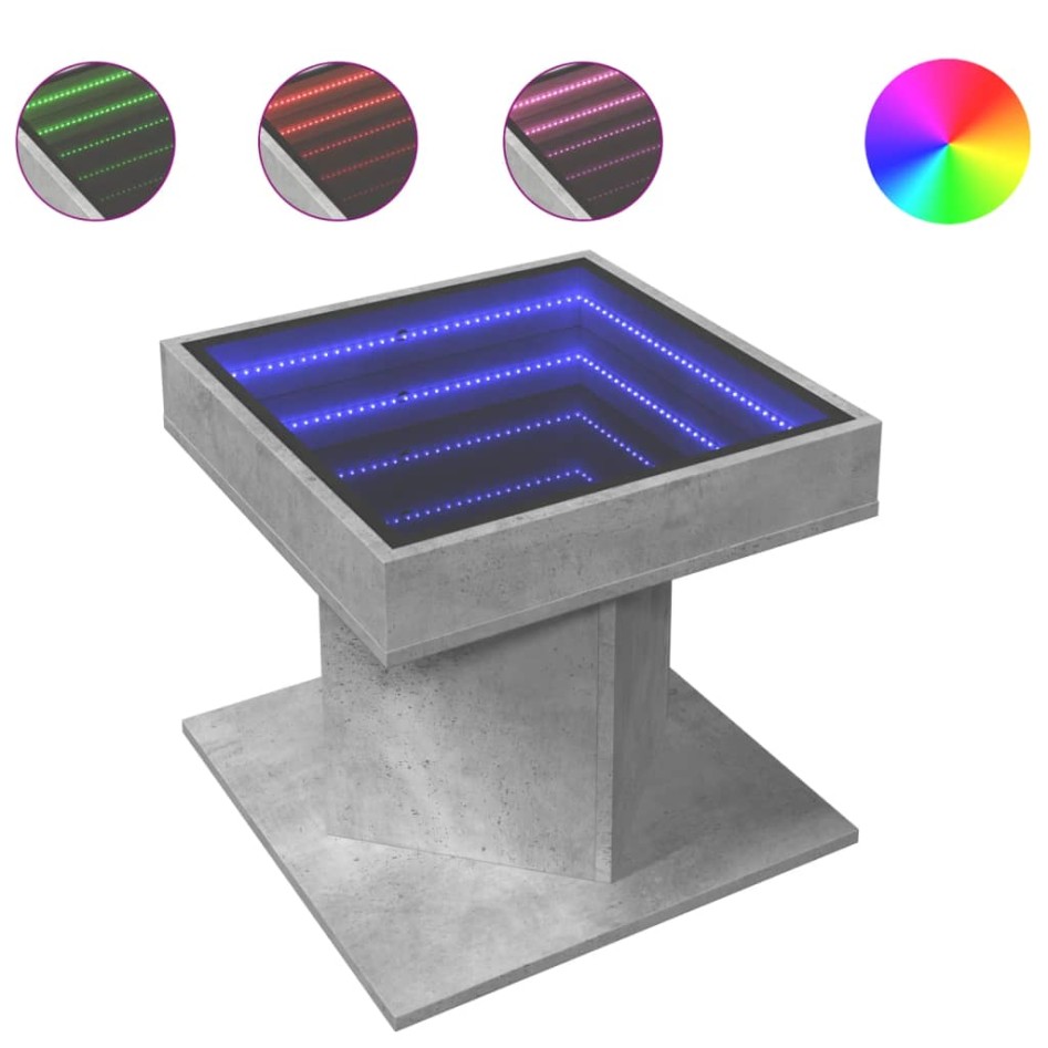 Mesa de centro y LED madera ingeniería gris hormigón