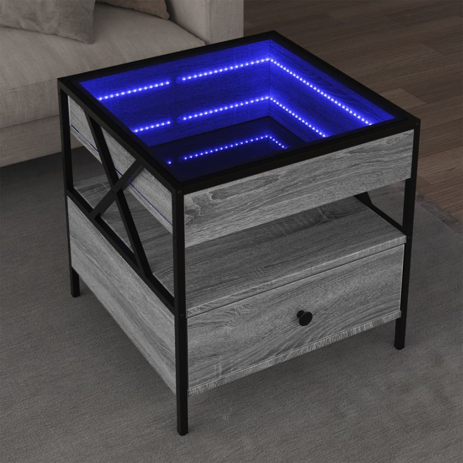 Mesa de centro con Infinity LED gris Sonoma 50x50x51