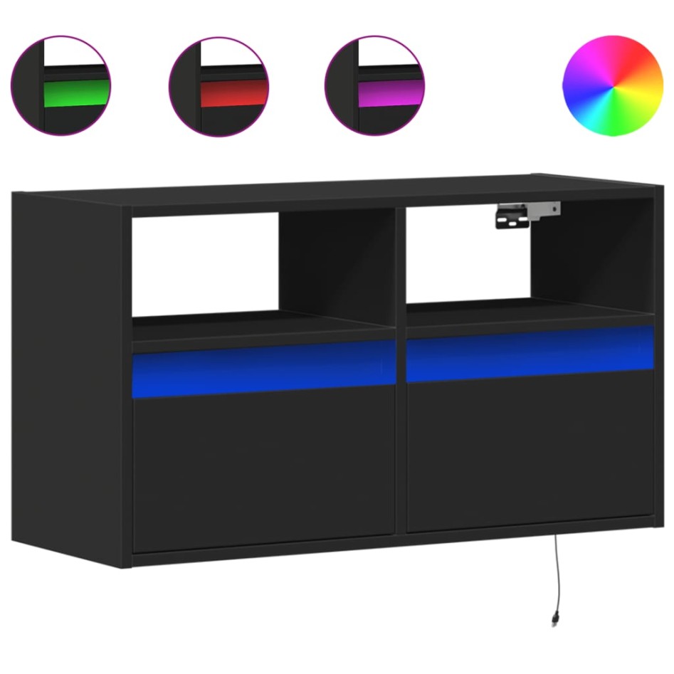 Mueble de TV de pared con luces LED negro 80x31x45