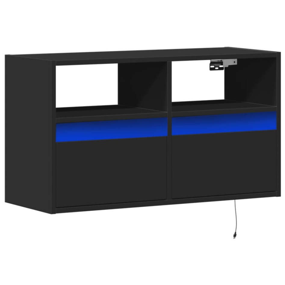 Mueble de TV de pared con luces LED negro 80x31x45