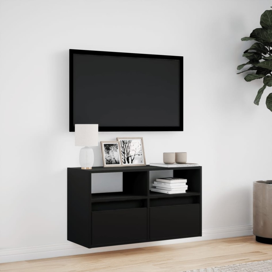 Mueble de TV de pared con luces LED negro 80x31x45