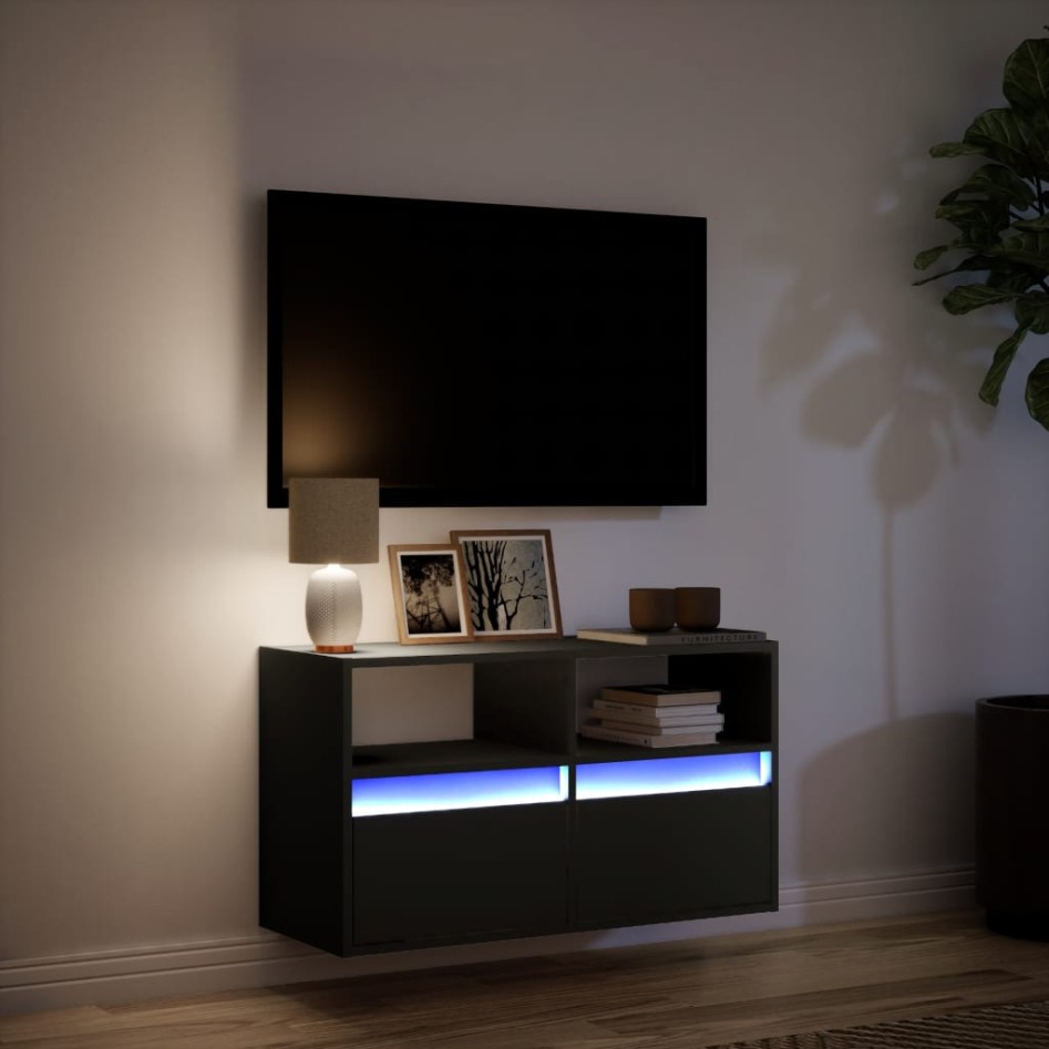 Mueble de TV de pared con luces LED negro 80x31x45