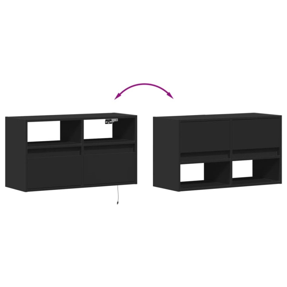 Mueble de TV de pared con luces LED negro 80x31x45