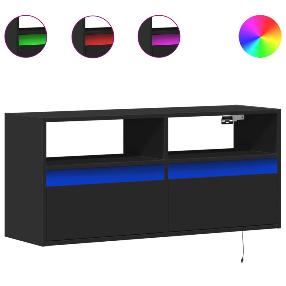Mueble de TV de pared con luces LED negro 100x31x45