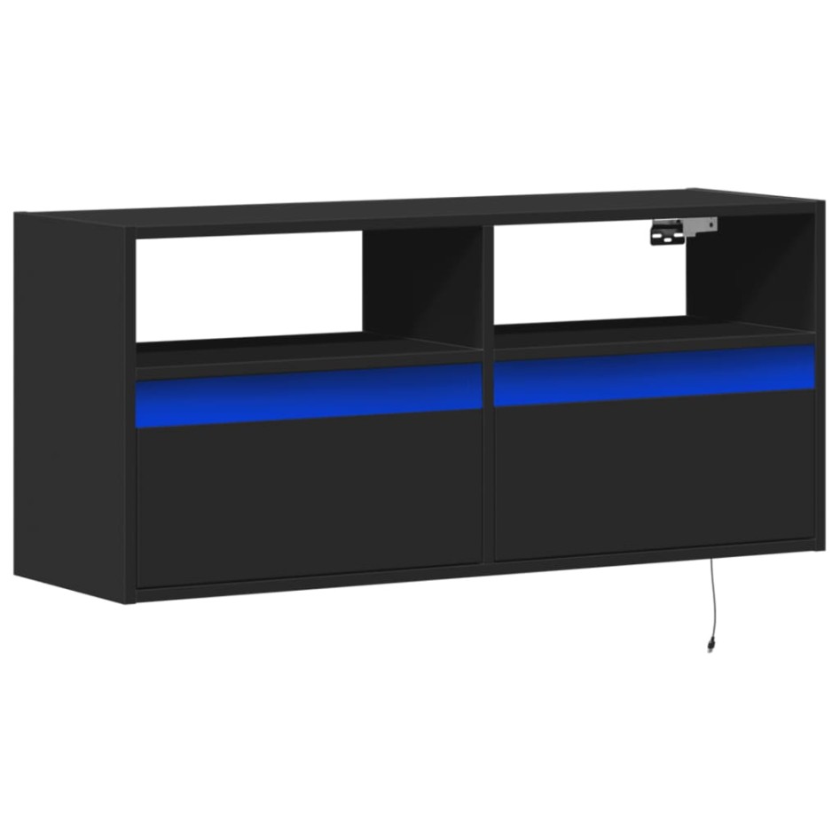 Mueble de TV de pared con luces LED negro 100x31x45