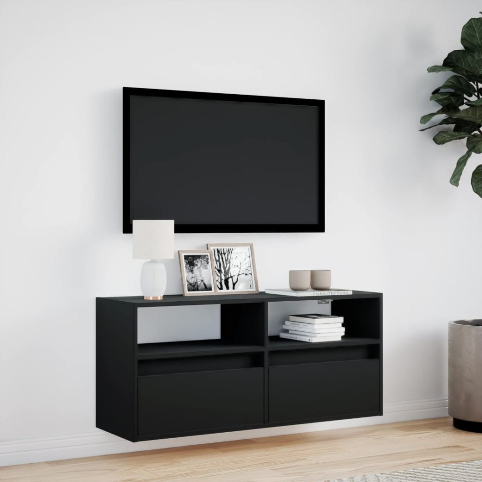 Mueble de TV de pared con luces LED negro 100x31x45