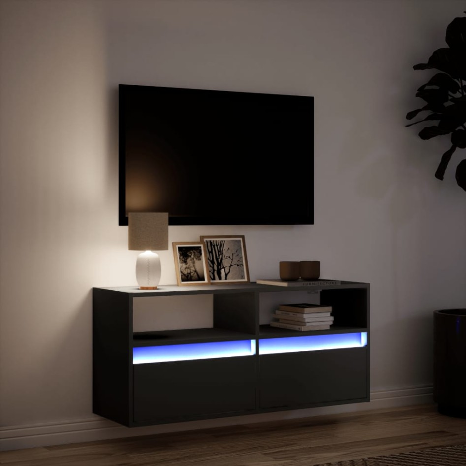 Mueble de TV de pared con luces LED negro 100x31x45