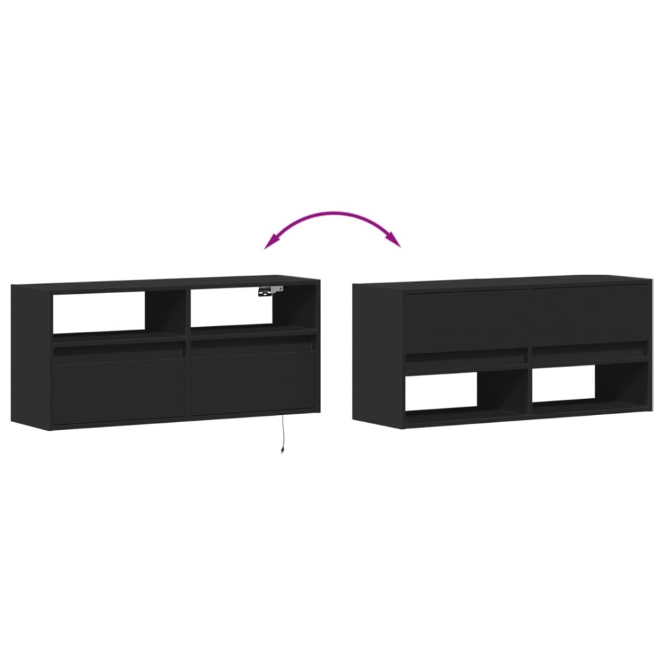 Mueble de TV de pared con luces LED negro 100x31x45