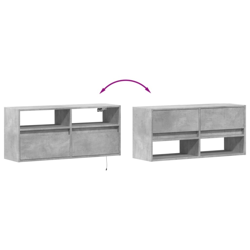Mueble de TV de pared con luces LED gris hormigón 100x31x45