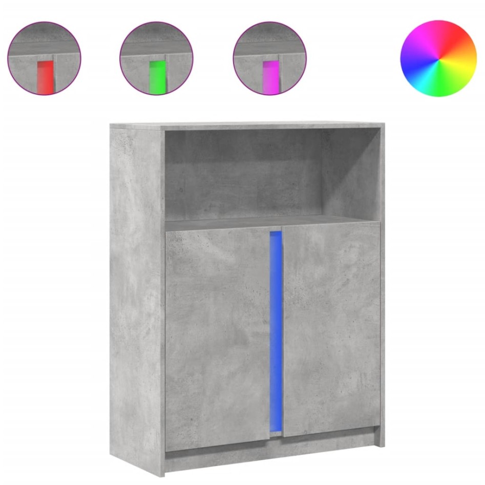 Aparador con LED madera ingeniería gris hormigón 77x34x100