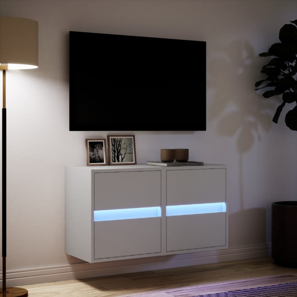 Muebles de TV de pared con luces LED 2 uds blanco 41x31x45