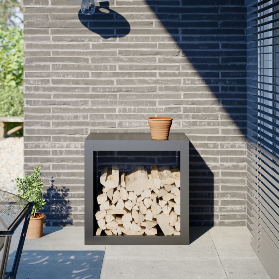 Leñero de acero gris antracita 60x40x60