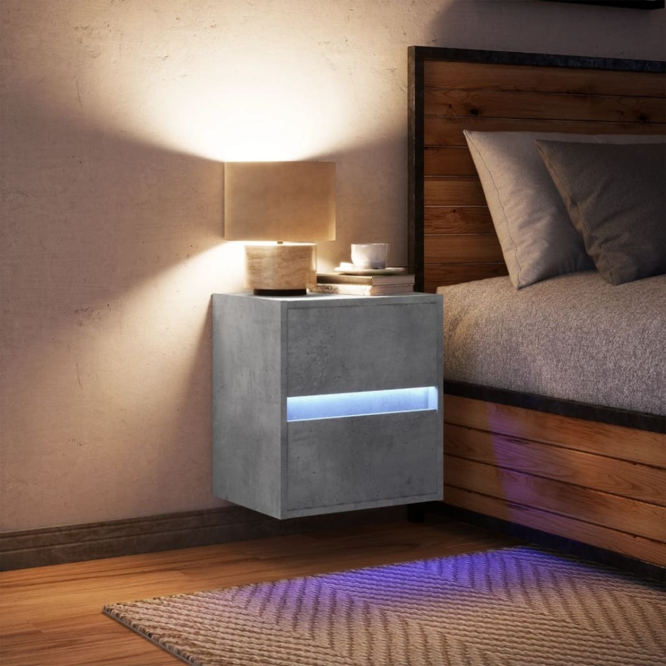 Mesita de noche de pared con luces LED gris