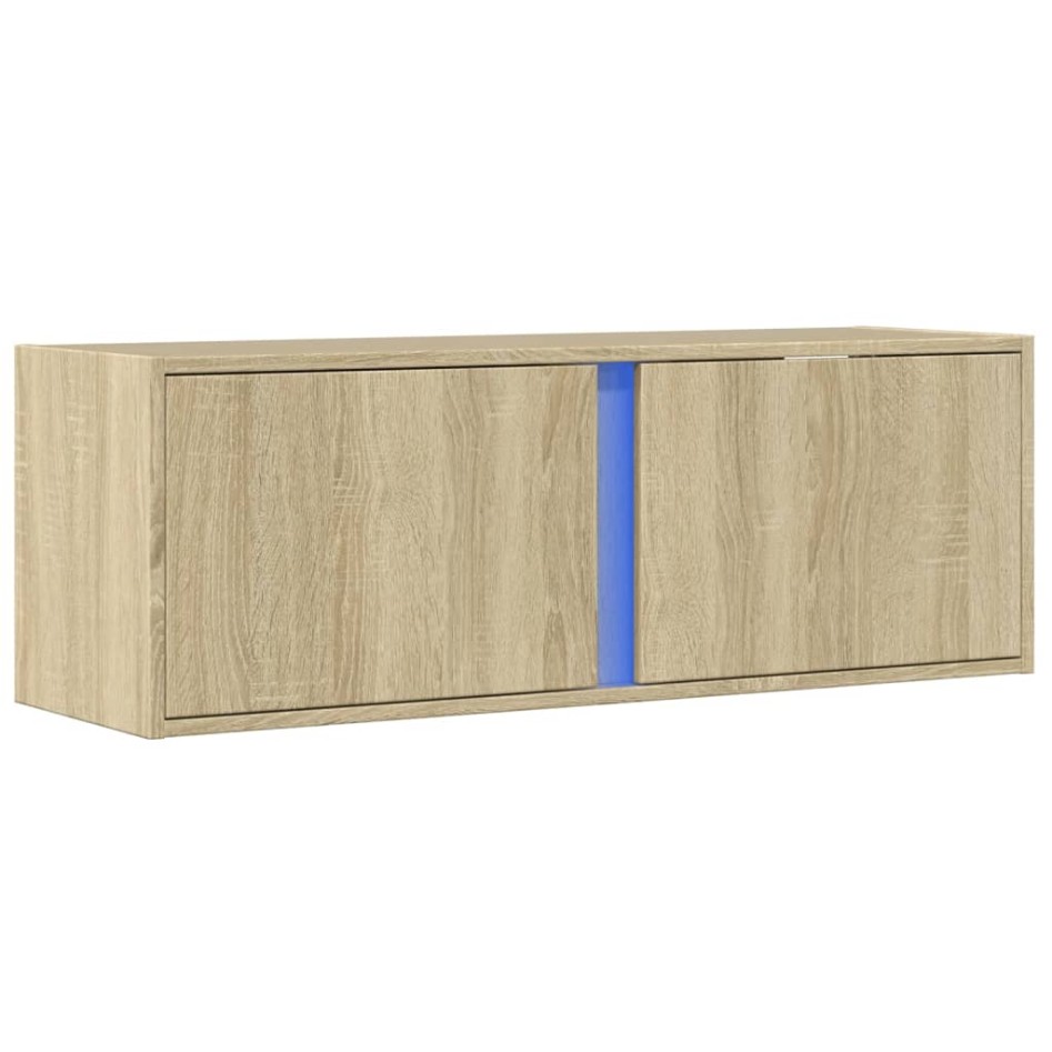 Mueble de TV de pared con luces LED roble Sonoma 100x31x35