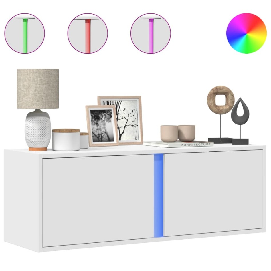 Mueble de TV de pared con luces LED blanco 100x31x35