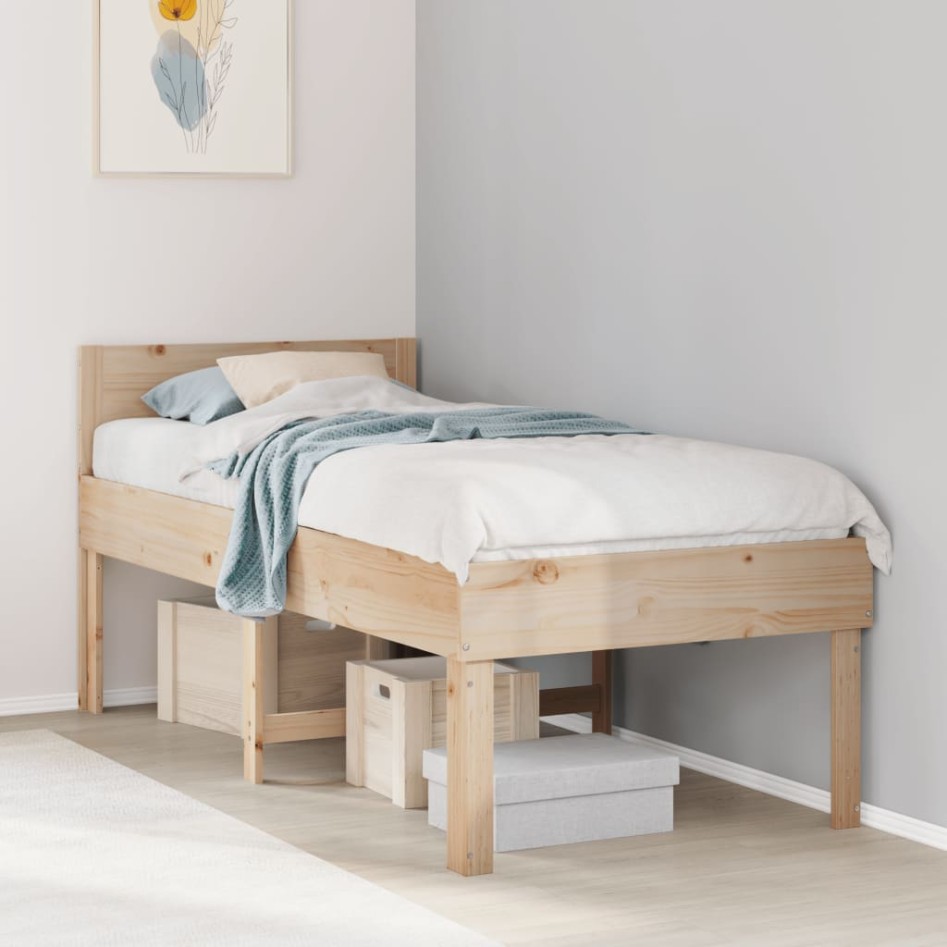 Estructura de cama sin colchón madera maciza pino 75x190