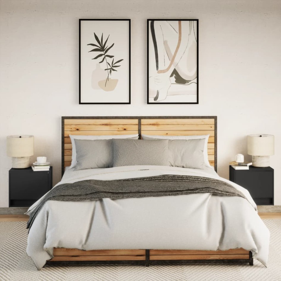 Mesitas de noche de pared con luces LED 2 unidades