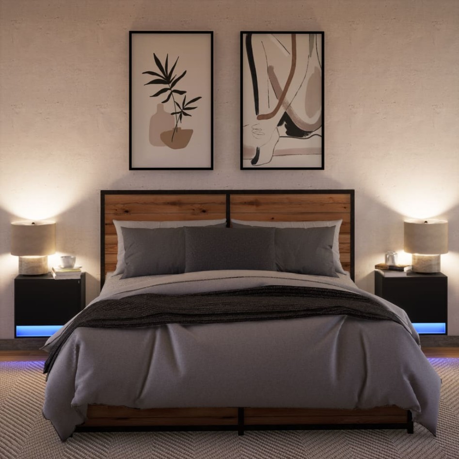 Mesitas de noche de pared con luces LED 2 unidades