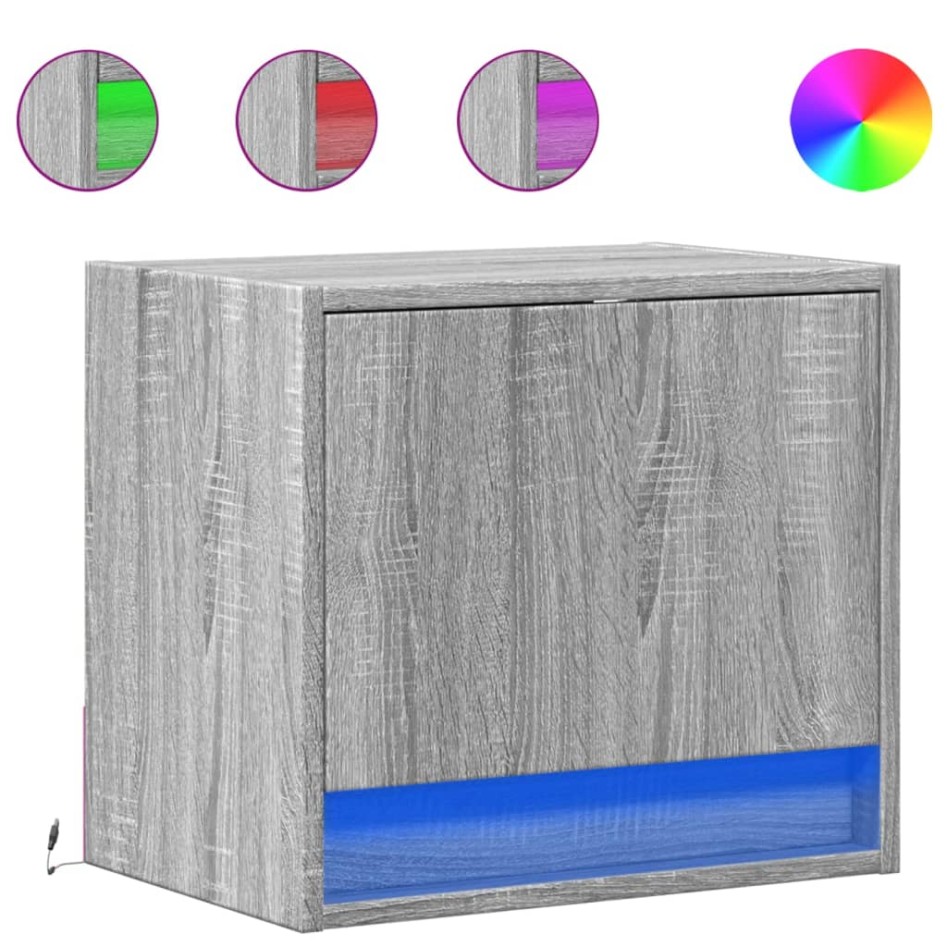 Mesitas de noche de pared con luces LED 2 unidades gris