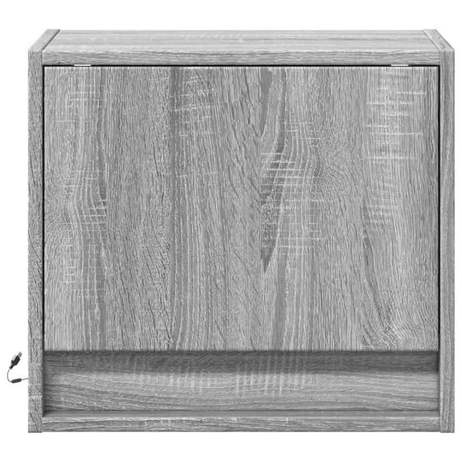 Mesitas de noche de pared con luces LED 2 unidades gris