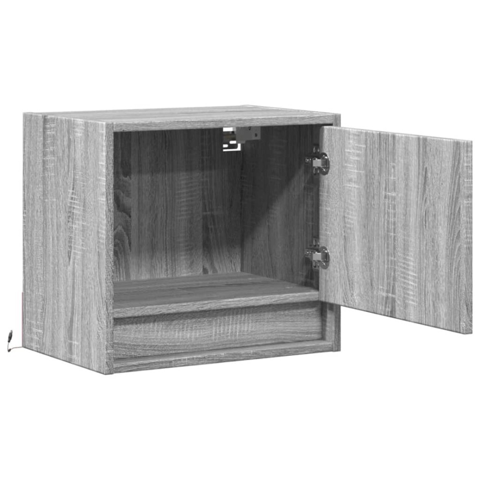 Mesitas de noche de pared con luces LED 2 unidades gris