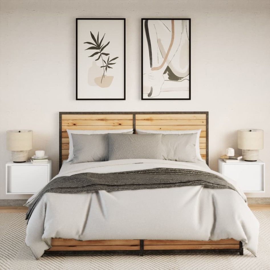 Mesitas de noche de pared con luces LED 2 unidades