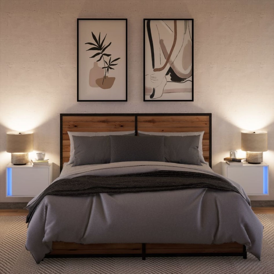 Mesitas de noche de pared con luces LED 2 unidades