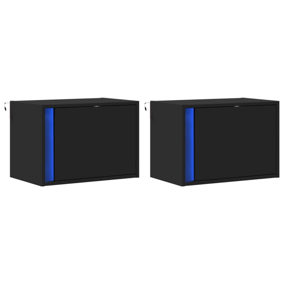 Mesitas de noche de pared con luces LED 2 unidades