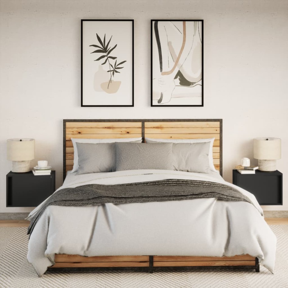 Mesitas de noche de pared con luces LED 2 unidades