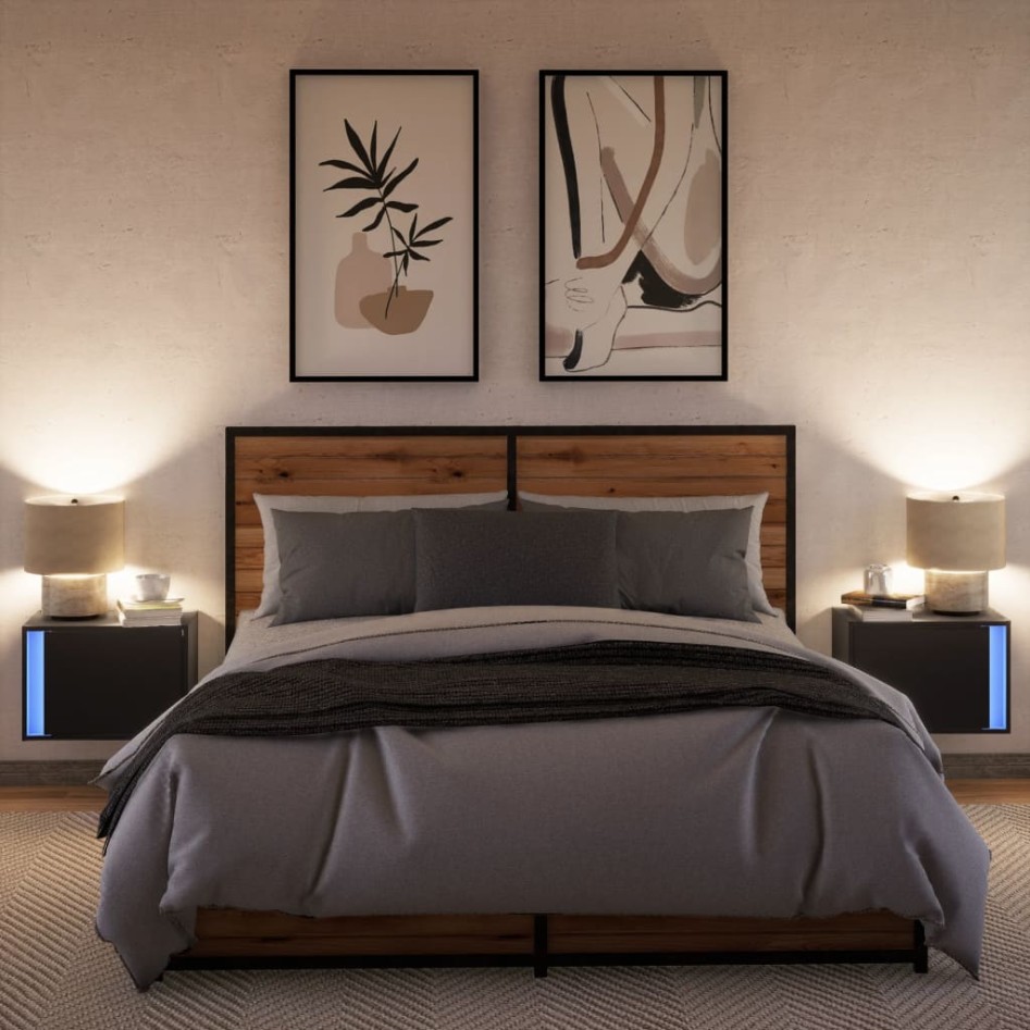 Mesitas de noche de pared con luces LED 2 unidades