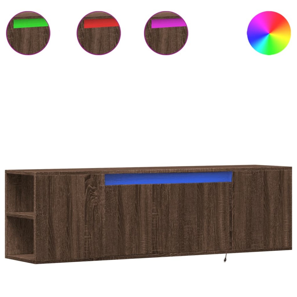 Mueble de TV de pared con luces LED marrón roble 135x31x39,5