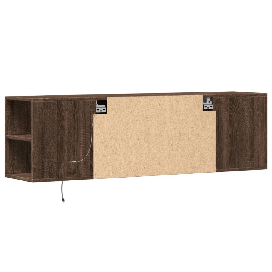 Mueble de TV de pared con luces LED marrón roble 135x31x39,5
