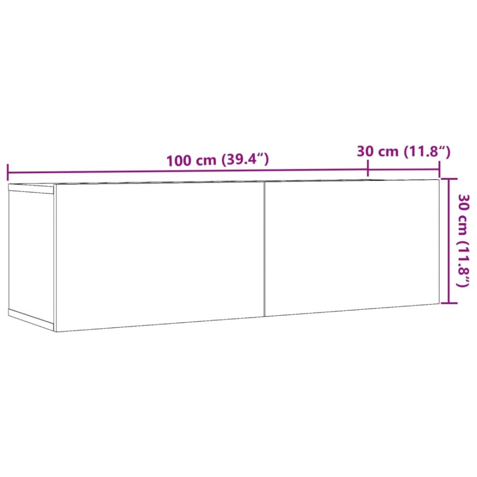 Muebles para TV de pared 2 uds roble artesanal 100x30x30