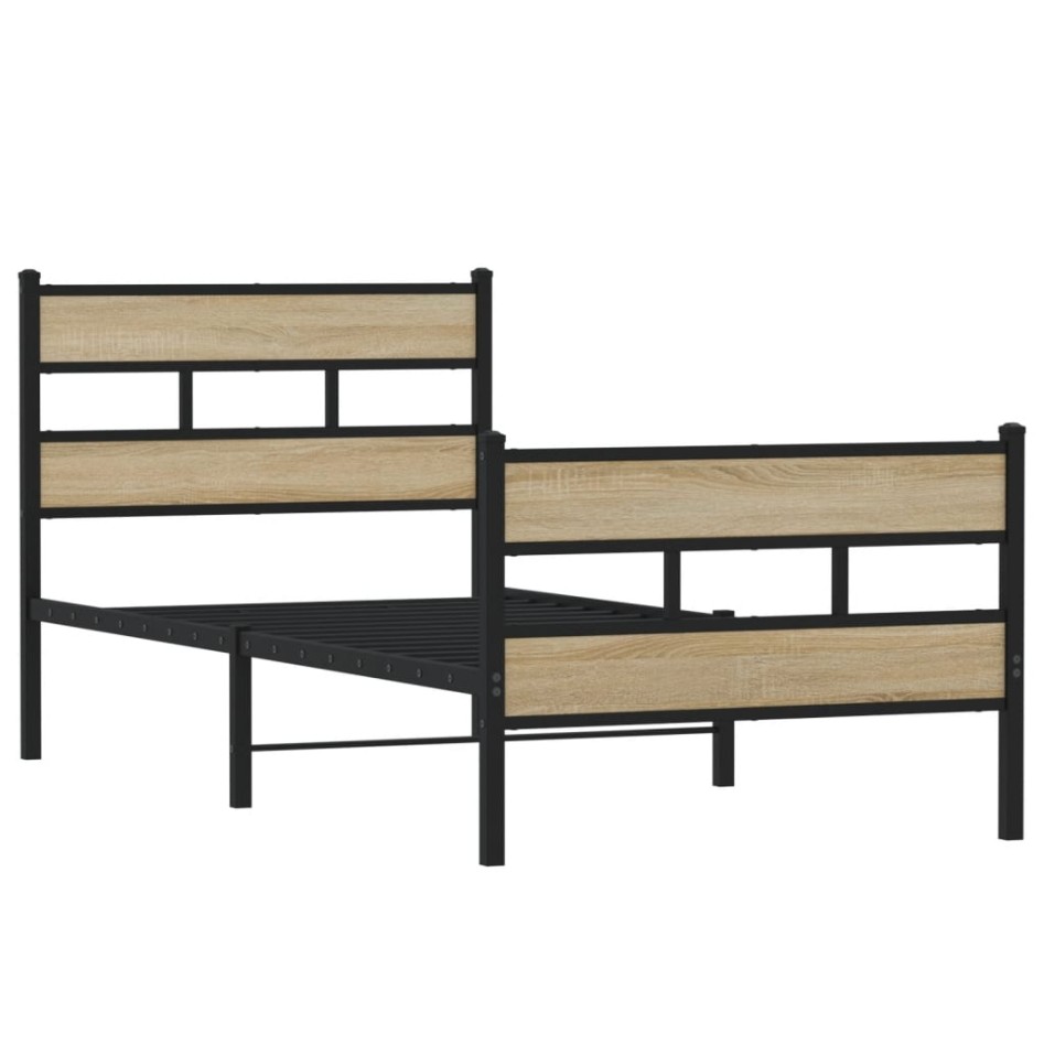 Estructura de cama sin colchón metal roble Sonoma 75x190