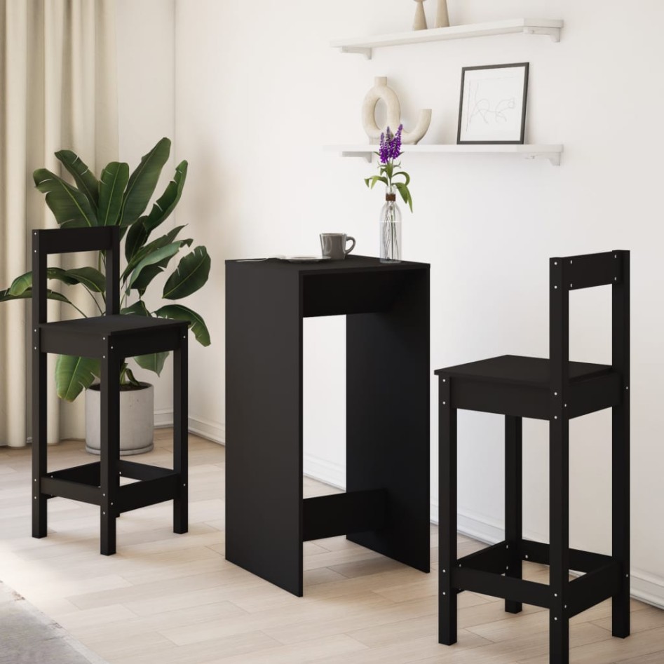 Mesa alta de bar madera de ingeniería negra 51x50x103,5