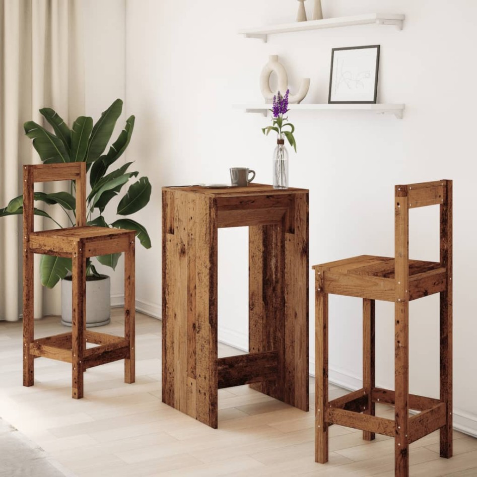 Mesa alta de bar madera de ingeniería envejecida 51x50x103,5