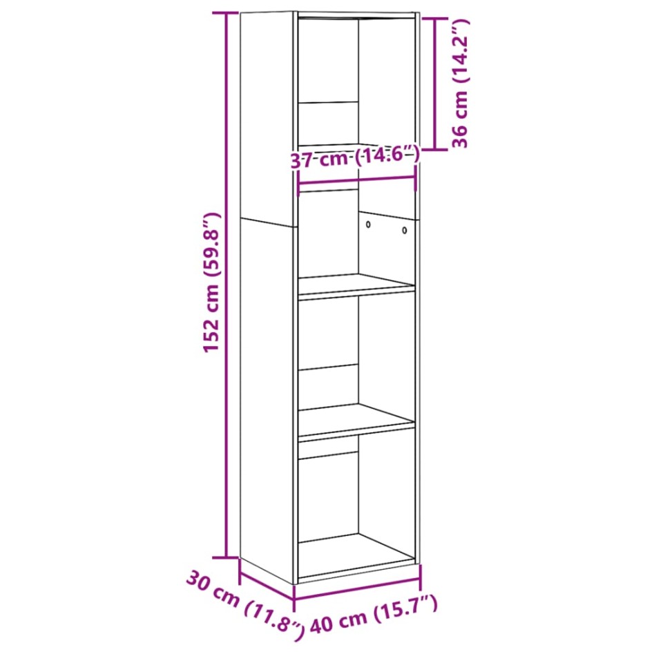 Estantería de madera de ingeniería gris hormigón 40x30x152