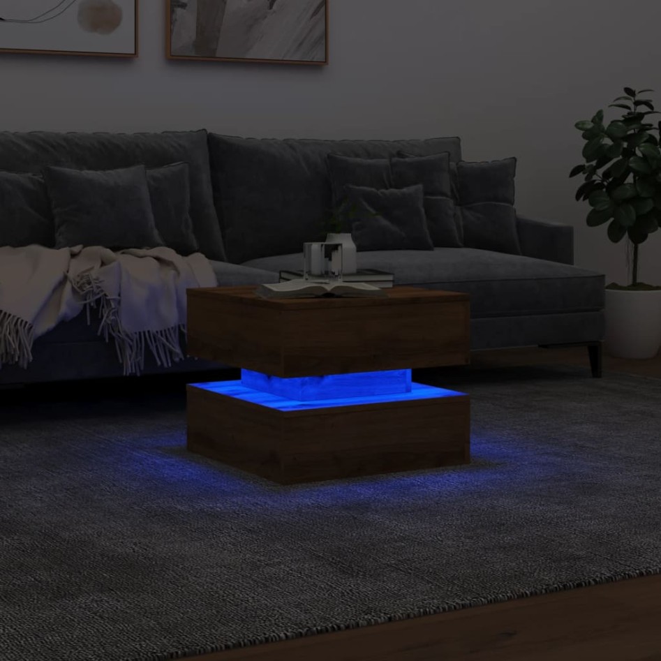 Mesa de centro con luces LED roble artisian 50x50x40